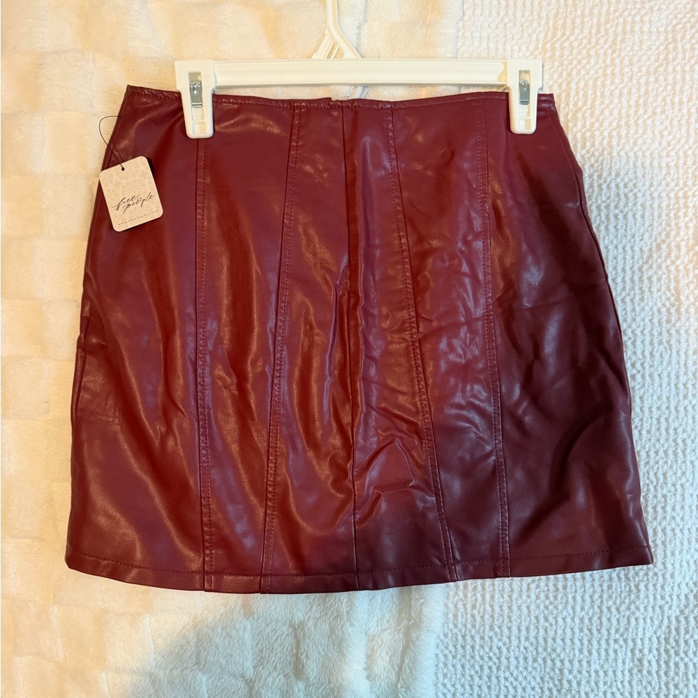 Free People Faux Leather Mini Skirt in Burgundy